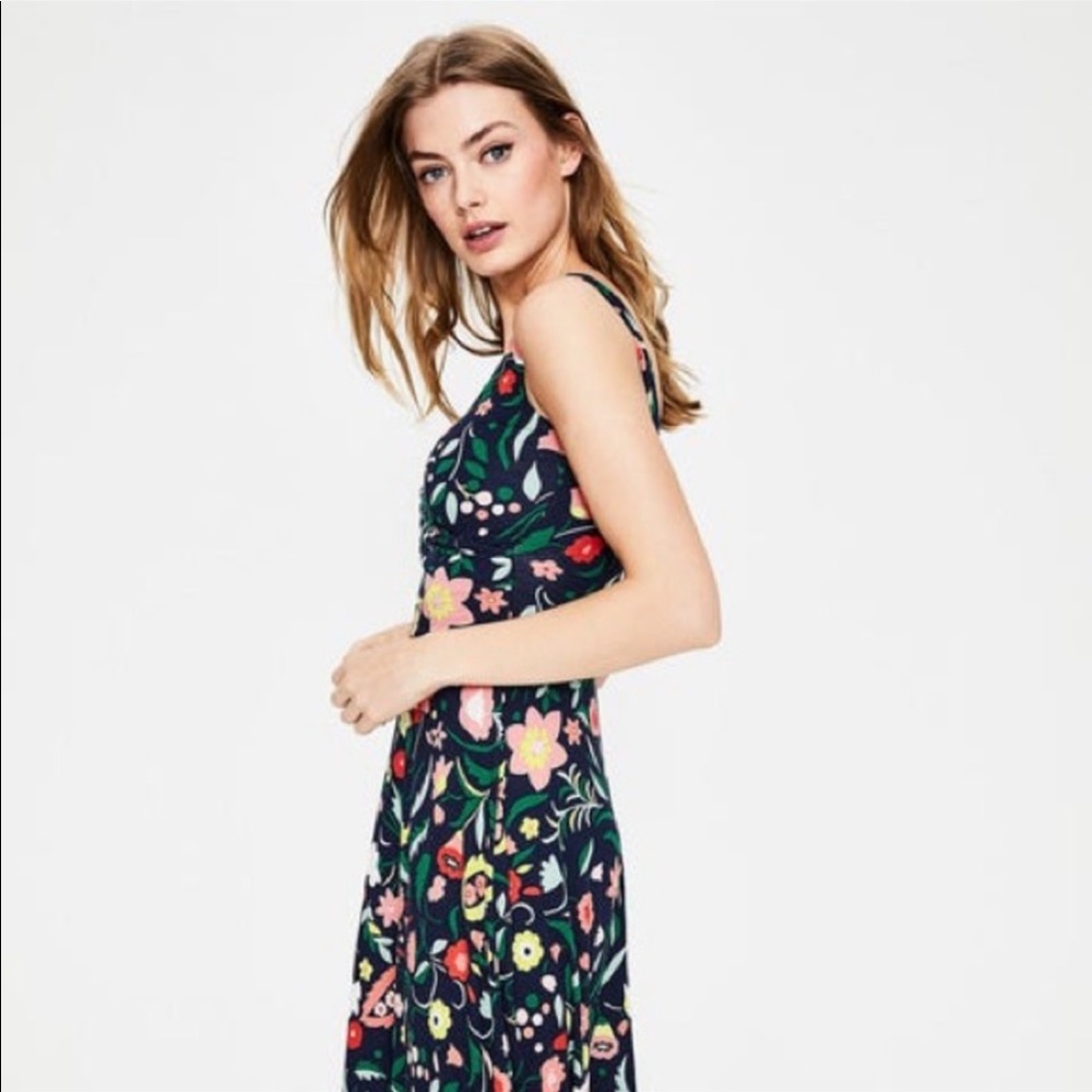 Boden Navy Floral Midi Dress with Multicolor Flowers - Picture 2 of 8